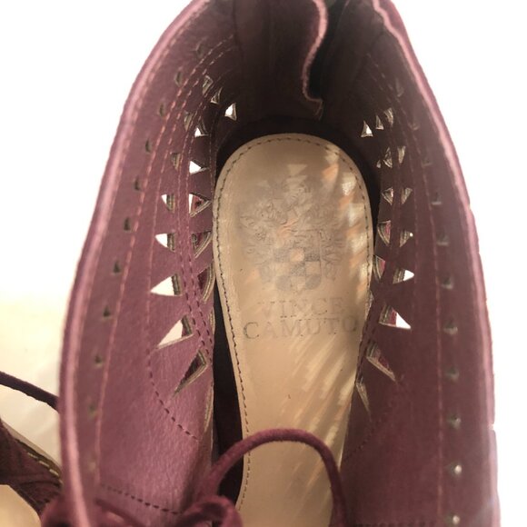 Vince Camuto Tarita Plum Lace Up Suede Peep Toe Shoes Size 8 - Picture 8 of 11